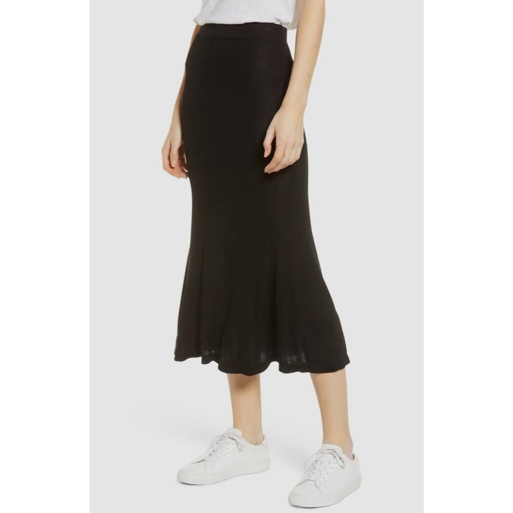 AG Adriano Goldschmied Women's Black Ribbed Stretch Knit Midi Skirt S Small $646